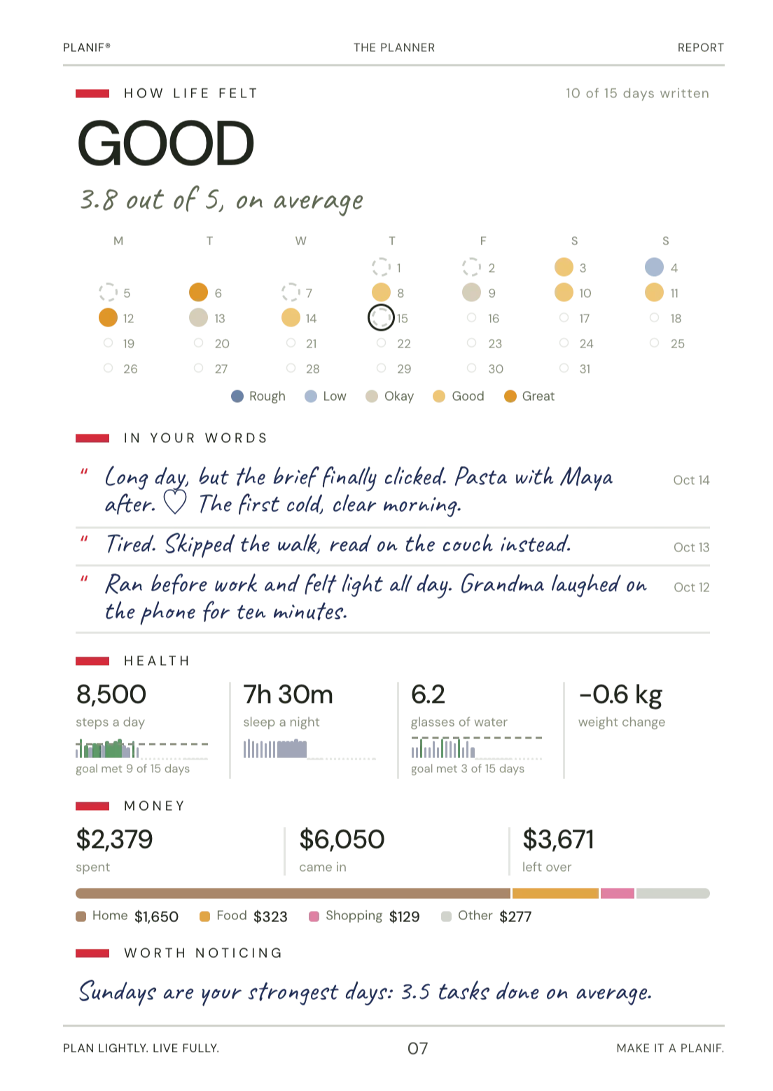 The Report in Planif: how life felt this month, mood, health and money